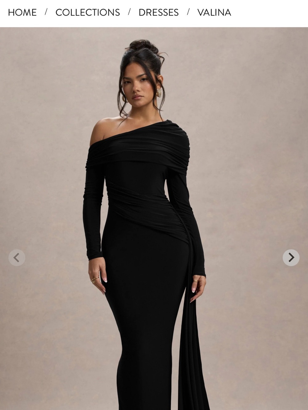 Club L London VALINA Black Ruched Asymmetric Maxi Dress With Drape size large